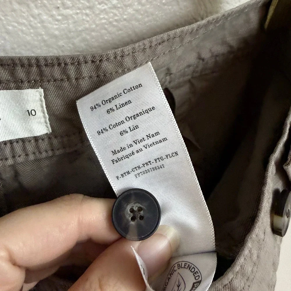 Everlane Fatigue Barrel Pant Size 10 Taupe High Rise Organic Cotton Linen